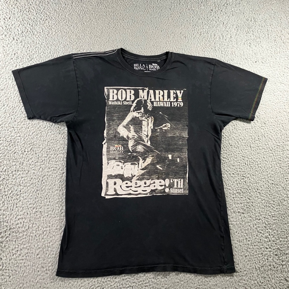 Billabong T-Shirt Men L Bob Marley Waikiki Shell Reggae Graphic Faded Black